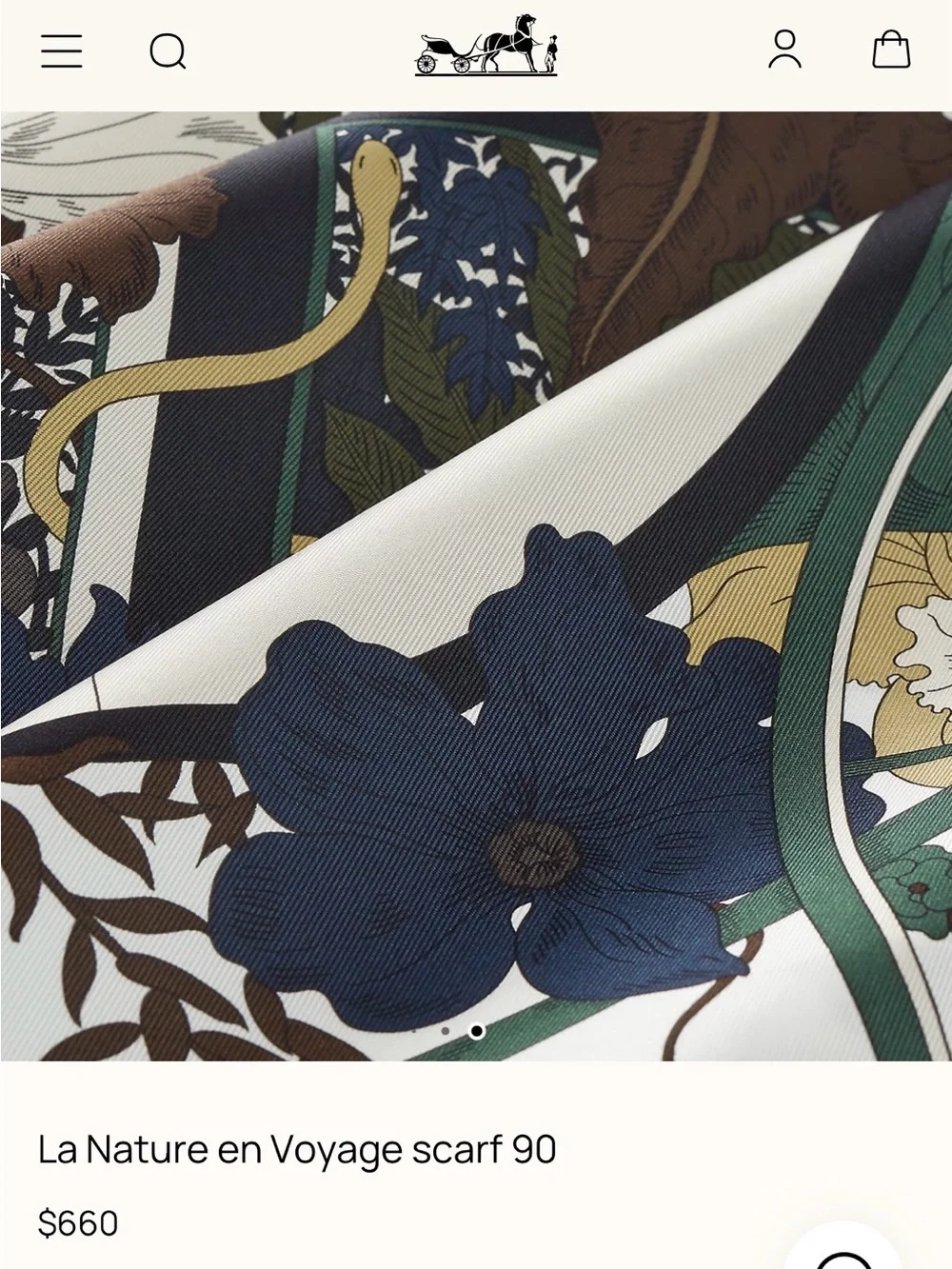 NWT - Hermes - La Nature en Voyage Scarf 90 - Blanc/Vert Loden